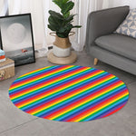 Rainbow Diagonal Striped Pattern Print Round Rug