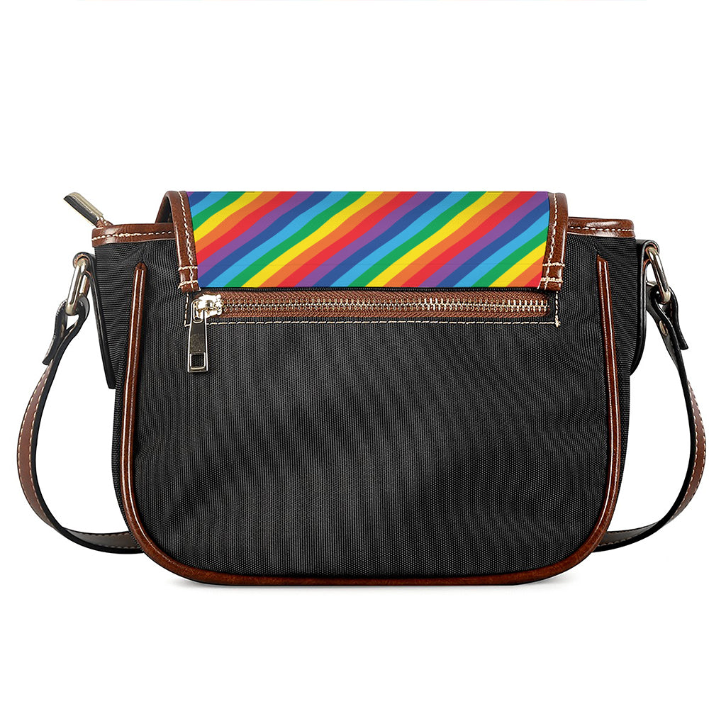 Rainbow Diagonal Striped Pattern Print Saddle Bag