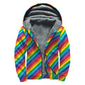 Rainbow Diagonal Striped Pattern Print Sherpa Lined Zip Up Hoodie