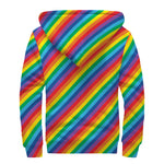 Rainbow Diagonal Striped Pattern Print Sherpa Lined Zip Up Hoodie