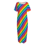 Rainbow Diagonal Striped Pattern Print Short Sleeve Long Nightdress