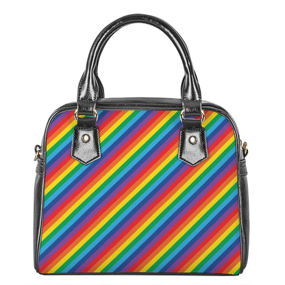 Rainbow Diagonal Striped Pattern Print Shoulder Handbag