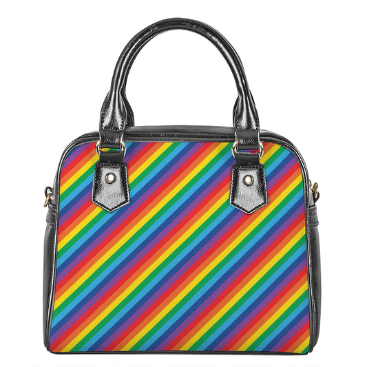 Rainbow Diagonal Striped Pattern Print Shoulder Handbag