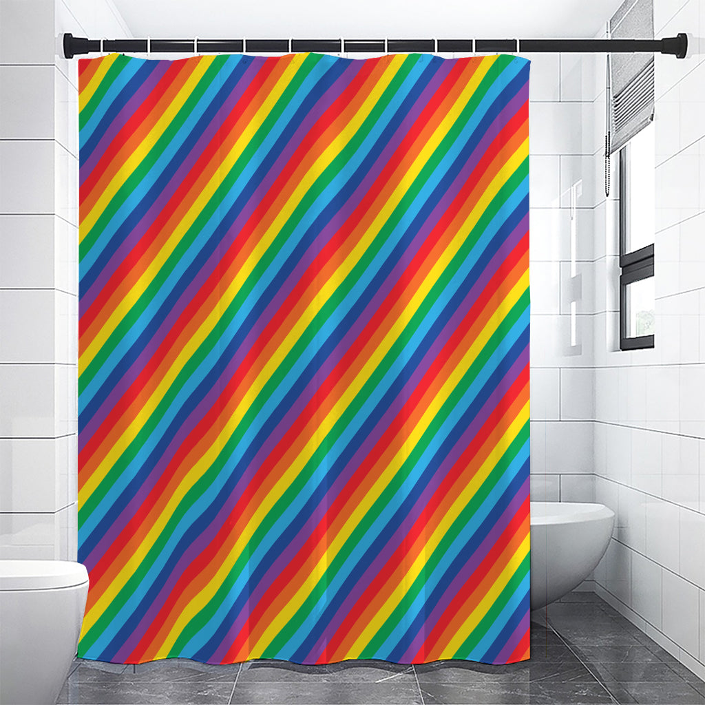 Rainbow Diagonal Striped Pattern Print Shower Curtain