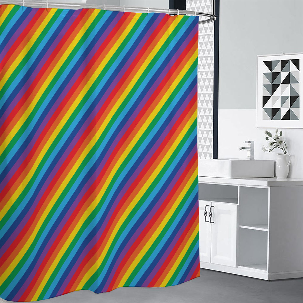 Rainbow Diagonal Striped Pattern Print Shower Curtain