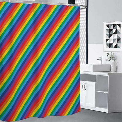 Rainbow Diagonal Striped Pattern Print Shower Curtain
