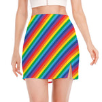 Rainbow Diagonal Striped Pattern Print Side Slit Mini Skirt