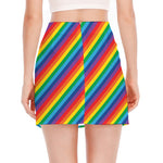 Rainbow Diagonal Striped Pattern Print Side Slit Mini Skirt