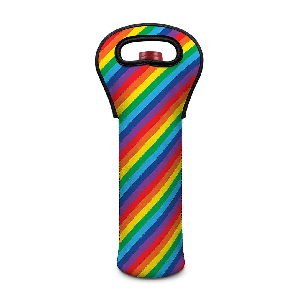 Rainbow Diagonal Striped Pattern Print Single Neoprene Wine Tote