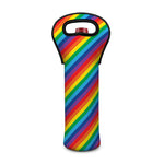 Rainbow Diagonal Striped Pattern Print Single Neoprene Wine Tote