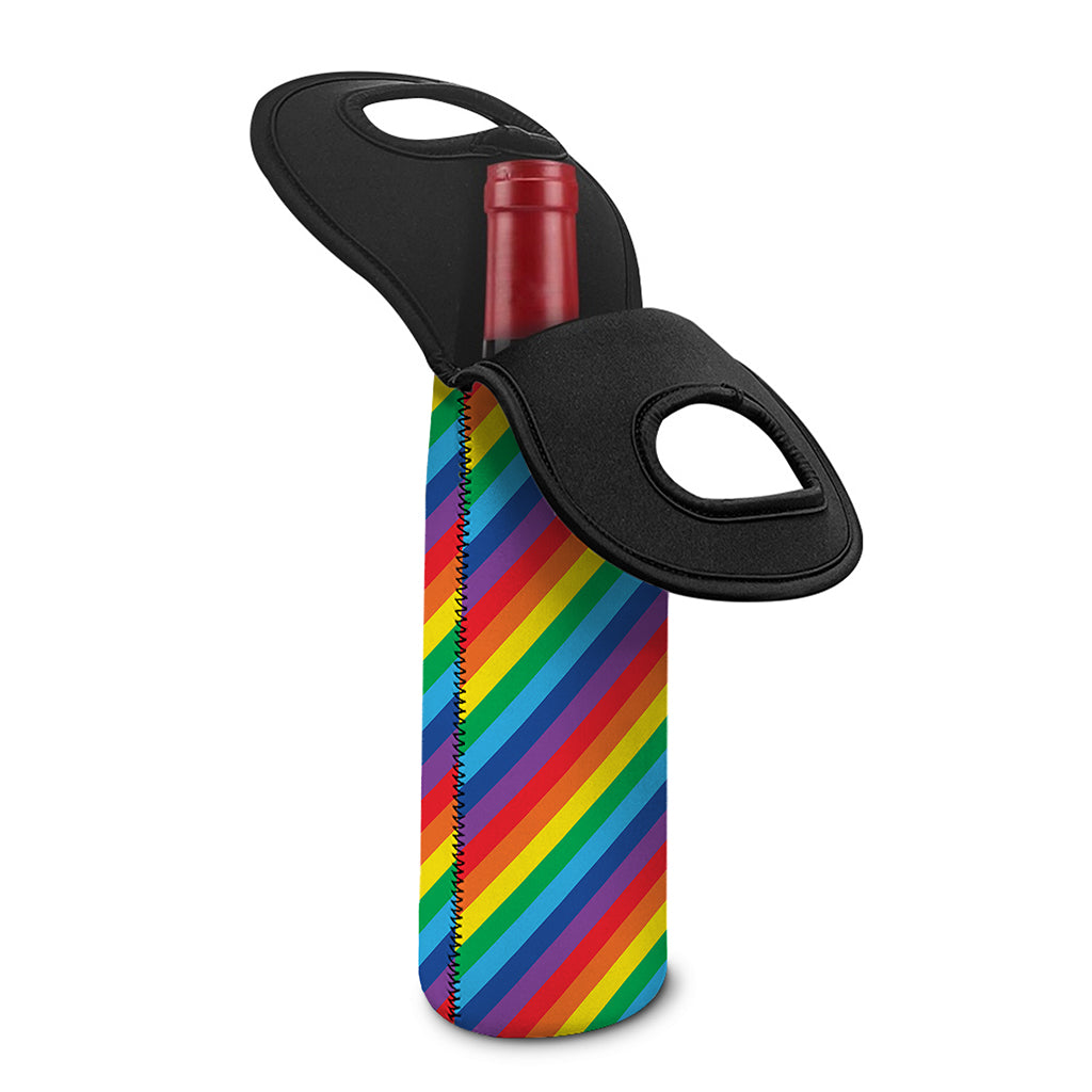 Rainbow Diagonal Striped Pattern Print Single Neoprene Wine Tote