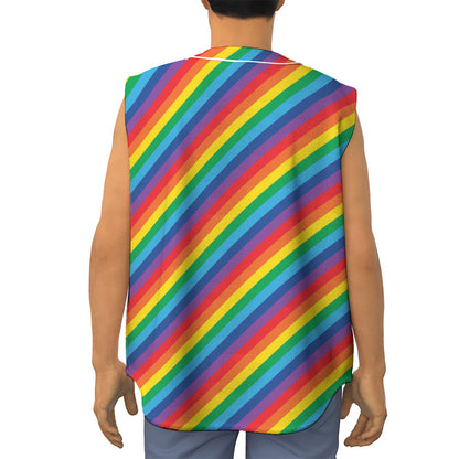 Rainbow Diagonal Striped Pattern Print Sleeveless Baseball Jersey