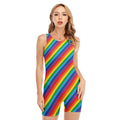 Rainbow Diagonal Striped Pattern Print Sleeveless One Piece Swimsuit