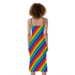 Rainbow Diagonal Striped Pattern Print Slim Fit Midi Cami Dress