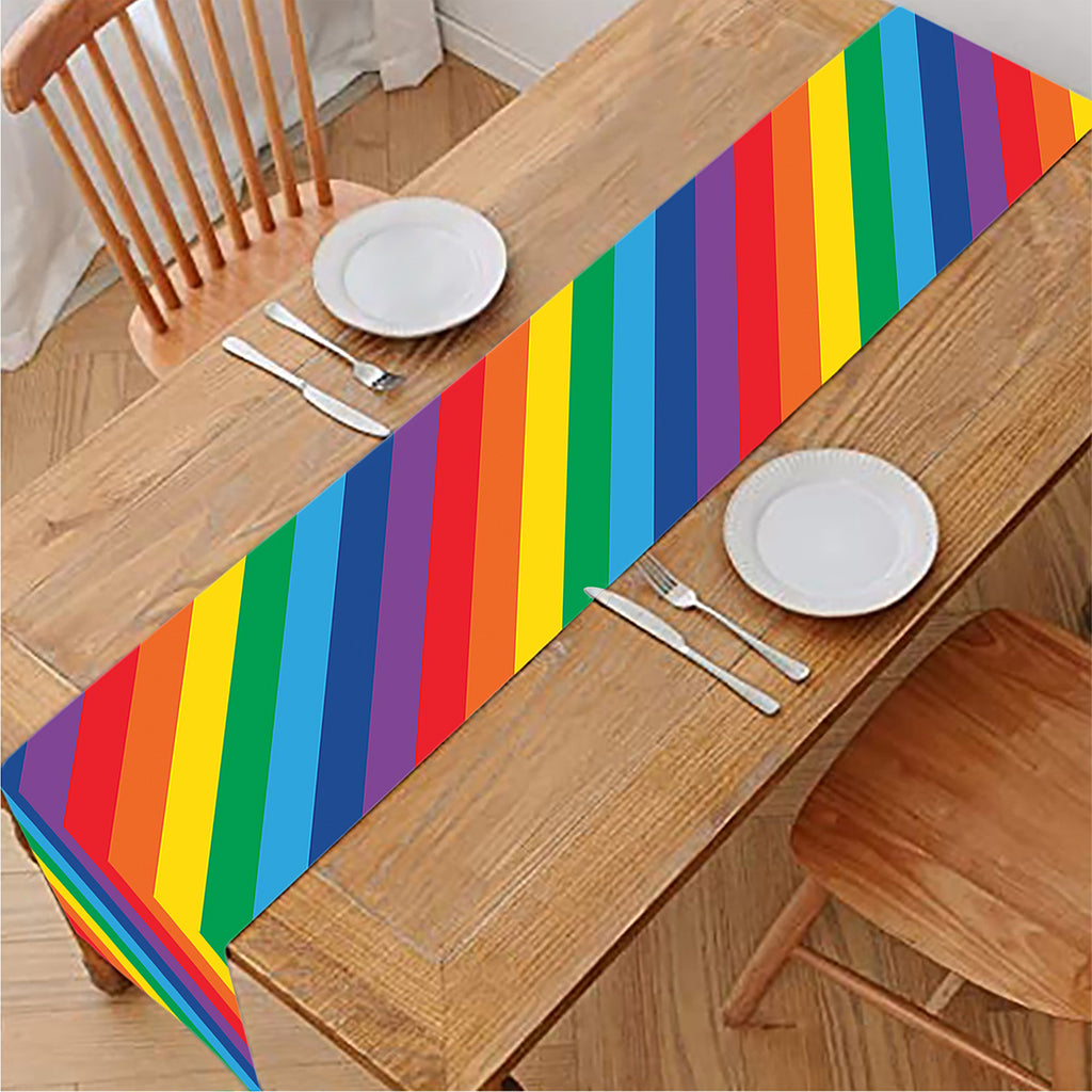 Rainbow Diagonal Striped Pattern Print Table Runner