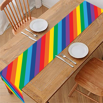 Rainbow Diagonal Striped Pattern Print Table Runner