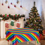 Rainbow Diagonal Striped Pattern Print Tablecloth