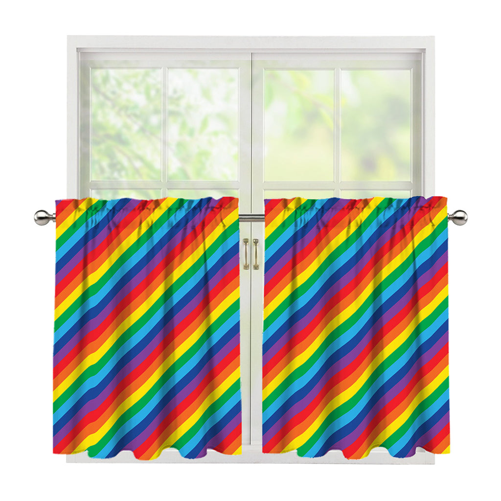 Rainbow Diagonal Striped Pattern Print Tier Curtains