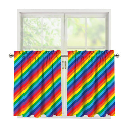 Rainbow Diagonal Striped Pattern Print Tier Curtains