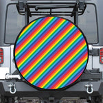 Rainbow Diagonal Striped Pattern Print Tire Cover