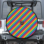 Rainbow Diagonal Striped Pattern Print Tire Cover With Camera Hole