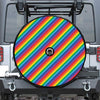 Rainbow Diagonal Striped Pattern Print Tire Cover With Camera Hole