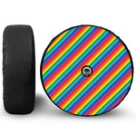 Rainbow Diagonal Striped Pattern Print Tire Cover With Camera Hole