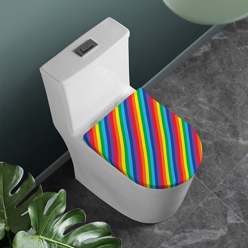 Rainbow Diagonal Striped Pattern Print Toilet Lid Cover