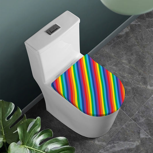 Rainbow Diagonal Striped Pattern Print Toilet Lid Cover