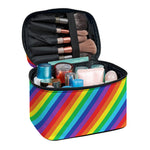 Rainbow Diagonal Striped Pattern Print Travel Makeup Bag