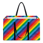 Rainbow Diagonal Striped Pattern Print Utility Tote Bag