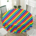 Rainbow Diagonal Striped Pattern Print Waterproof Round Tablecloth