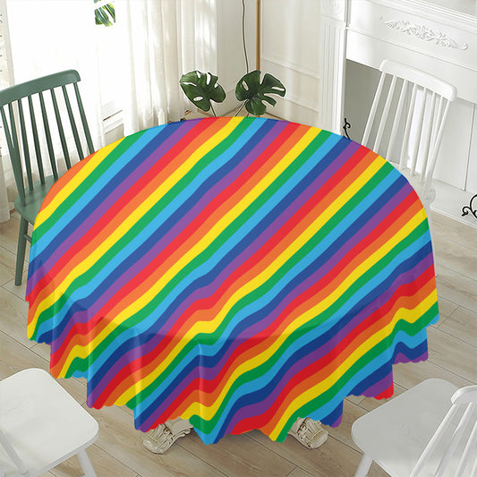 Rainbow Diagonal Striped Pattern Print Waterproof Round Tablecloth