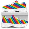 Rainbow Diagonal Striped Pattern Print White Chunky Shoes