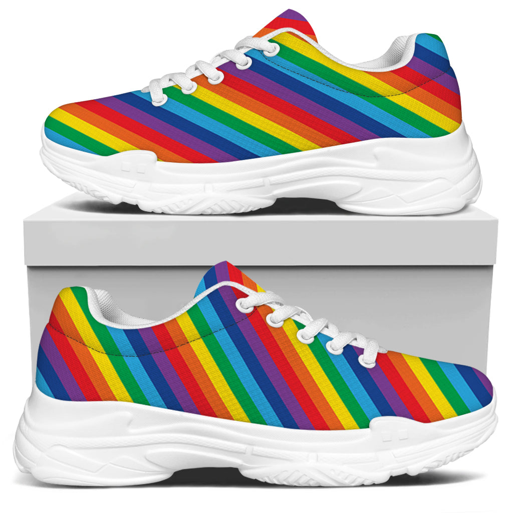 Rainbow Diagonal Striped Pattern Print White Chunky Shoes