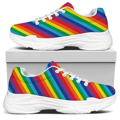 Rainbow Diagonal Striped Pattern Print White Chunky Shoes