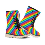 Rainbow Diagonal Striped Pattern Print Winter Boots