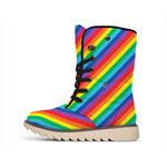 Rainbow Diagonal Striped Pattern Print Winter Boots