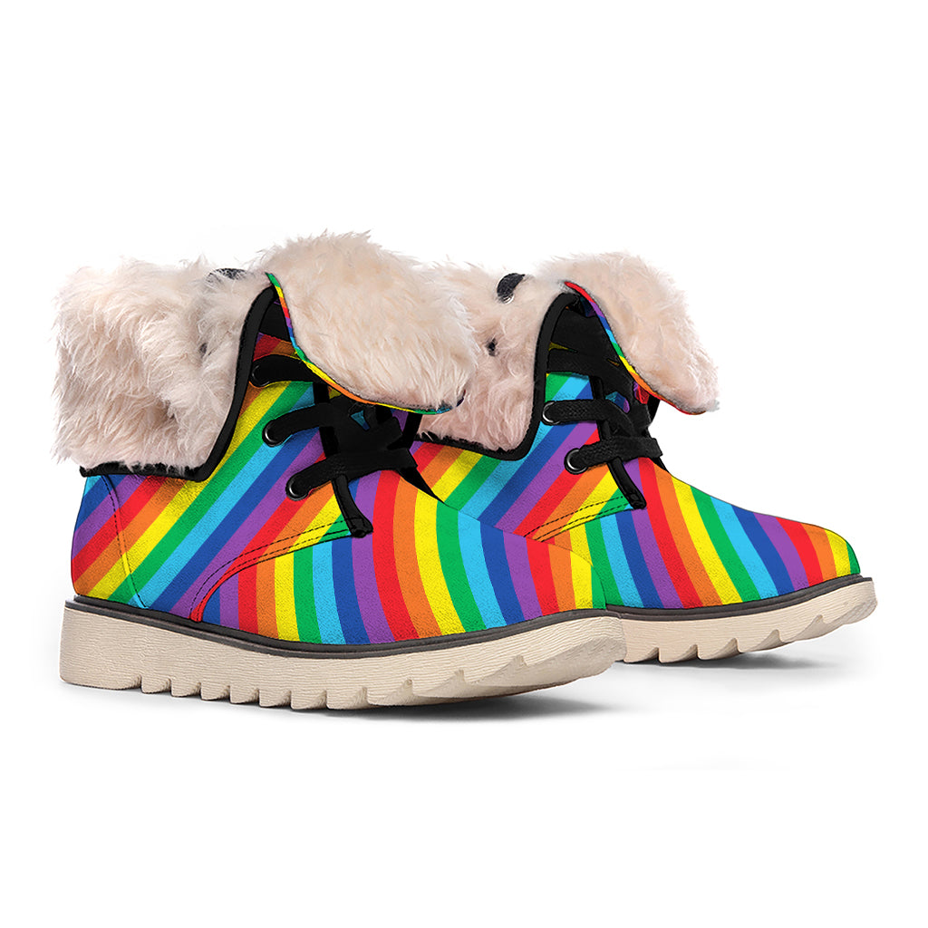 Rainbow Diagonal Striped Pattern Print Winter Boots