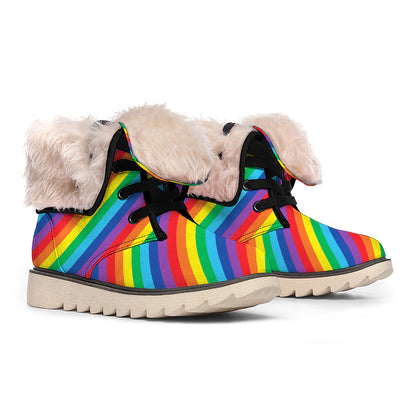 Rainbow Diagonal Striped Pattern Print Winter Boots