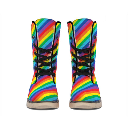 Rainbow Diagonal Striped Pattern Print Winter Boots