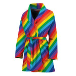 Rainbow Diagonal Striped Pattern Print Women's Bathrobe