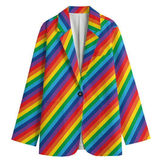 Rainbow Diagonal Striped Pattern Print Women's Blazer