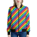 Rainbow Diagonal Striped Pattern Print Women's Bomber Jacket