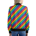 Rainbow Diagonal Striped Pattern Print Women's Bomber Jacket