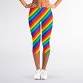 Rainbow Diagonal Striped Pattern Print Women's Capri Leggings