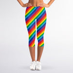 Rainbow Diagonal Striped Pattern Print Women's Capri Leggings