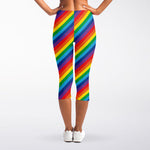 Rainbow Diagonal Striped Pattern Print Women's Capri Leggings
