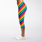 Rainbow Diagonal Striped Pattern Print Women's Capri Leggings