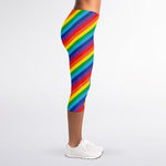 Rainbow Diagonal Striped Pattern Print Women's Capri Leggings